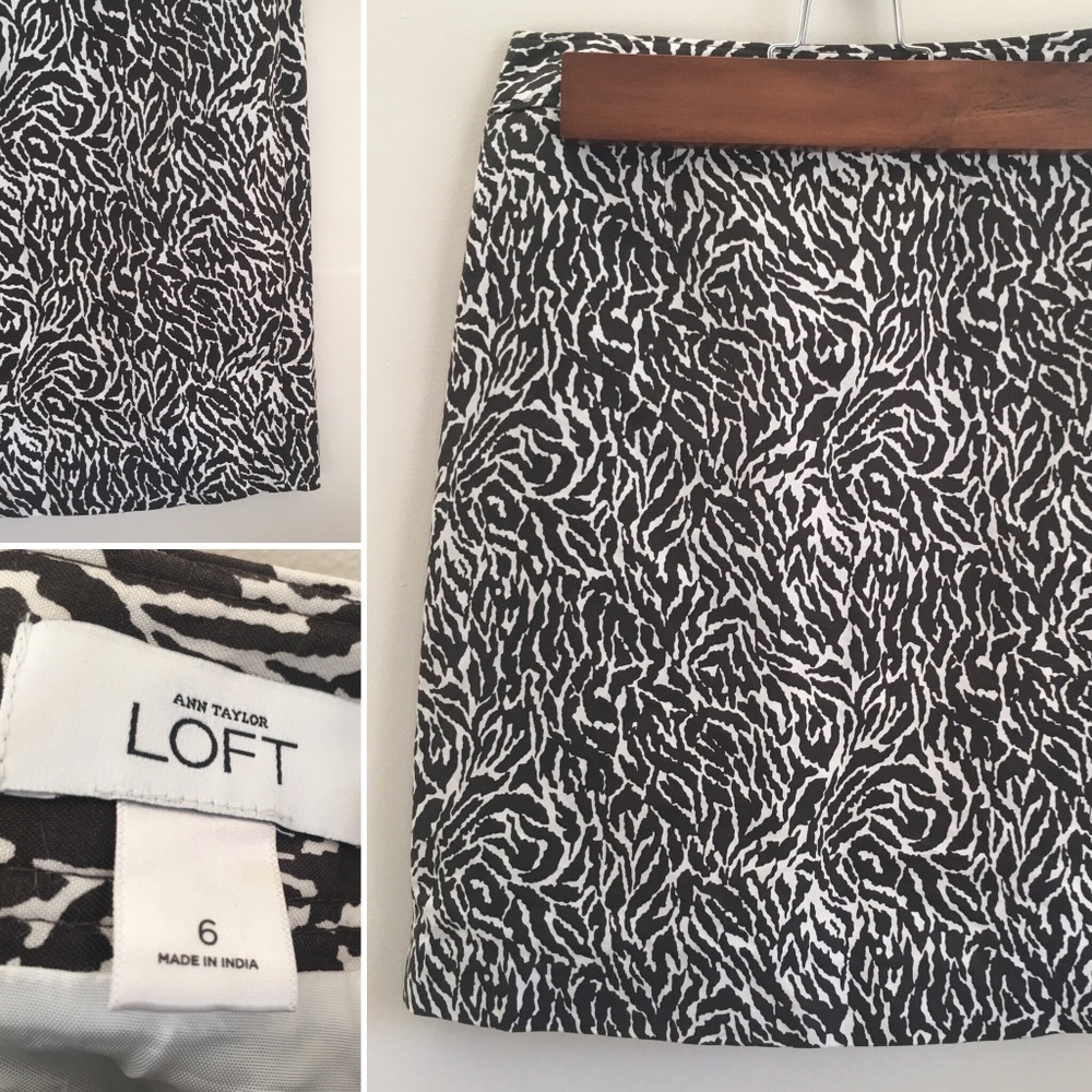Ann Taylor Loft Dark Brown/White Printed Skirt 6